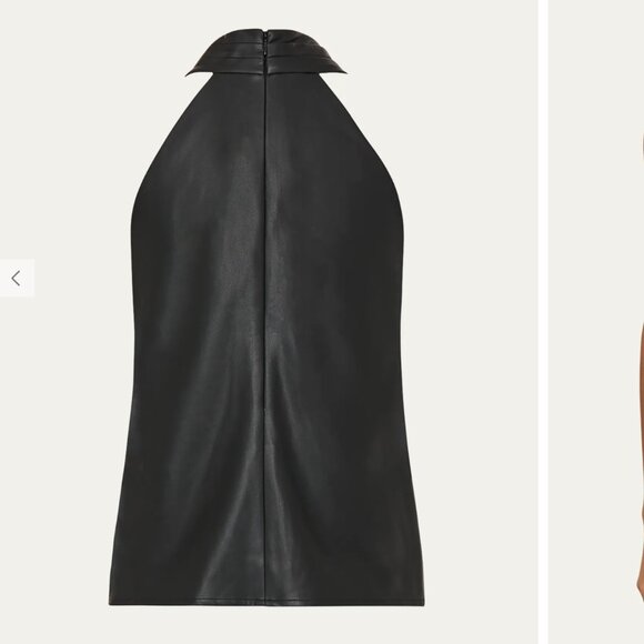 Milly Preston Pleated Vegan Leather Black Halter Top Medium $315 - Picture 3 of 10